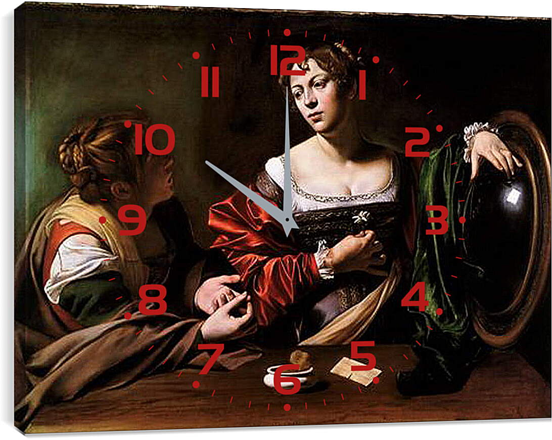Часы картина - Martha and Mary Magdalene. Микеланджело Караваджо
