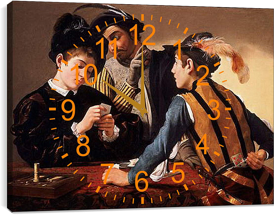 Часы картина - Картежники. Микеланджело Караваджо
