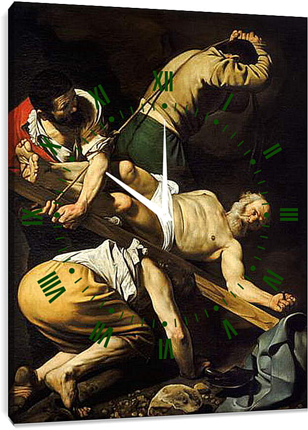 Часы картина - Crucifixion of Saint Peter. Микеланджело Караваджо
