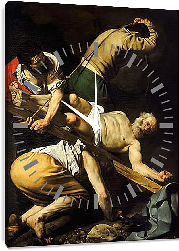 Часы картина - Crucifixion of Saint Peter. Микеланджело Караваджо