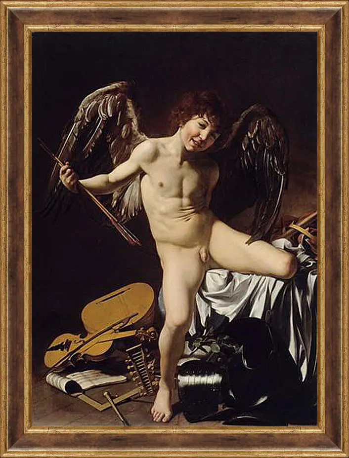 Картина в раме - Cupid as Victor. Микеланджело Караваджо