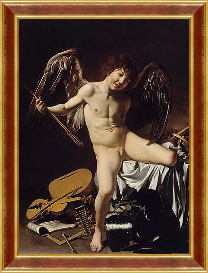 Картина в раме - Cupid as Victor. Микеланджело Караваджо