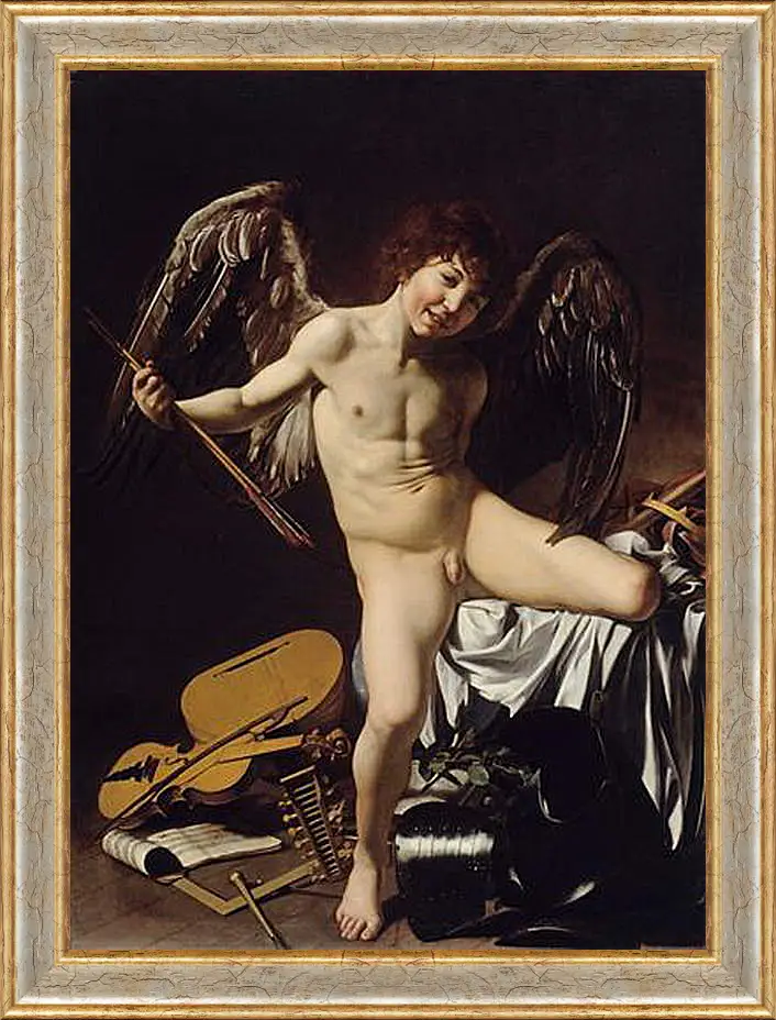 Картина в раме - Cupid as Victor. Микеланджело Караваджо