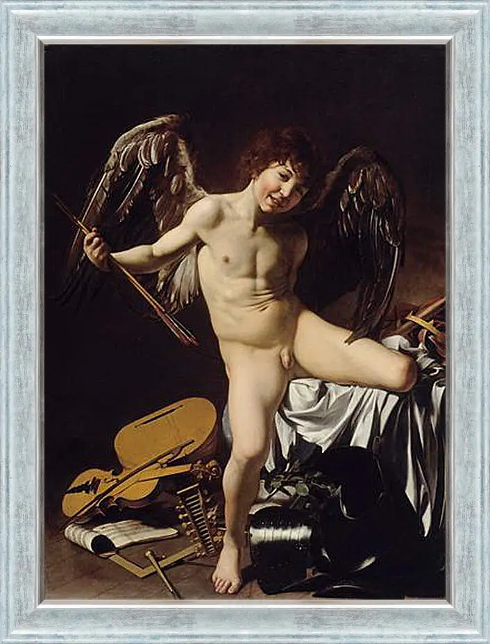 Картина в раме - Cupid as Victor. Микеланджело Караваджо
