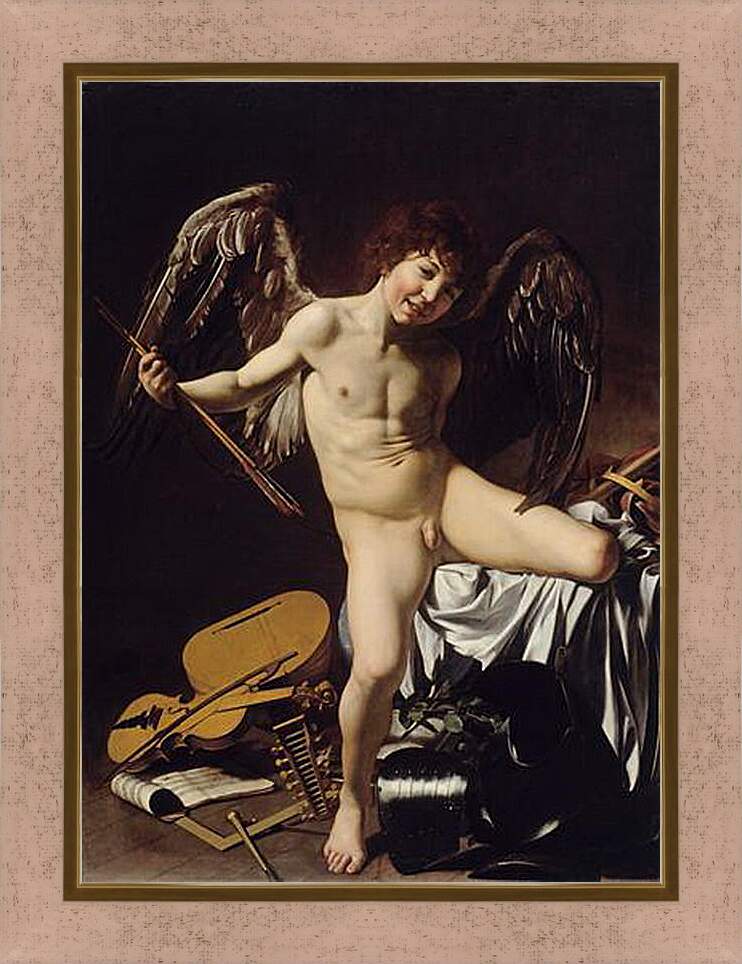 Картина в раме - Cupid as Victor. Микеланджело Караваджо
