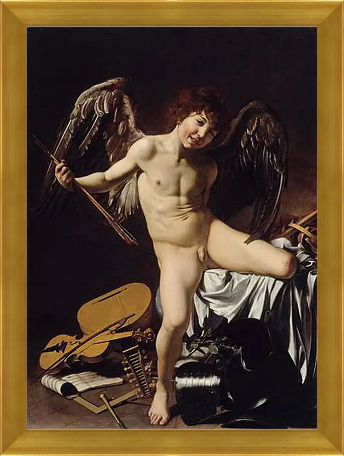 Картина в раме - Cupid as Victor. Микеланджело Караваджо