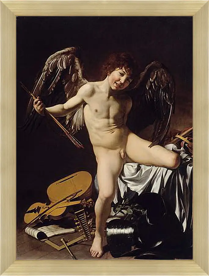 Картина в раме - Cupid as Victor. Микеланджело Караваджо
