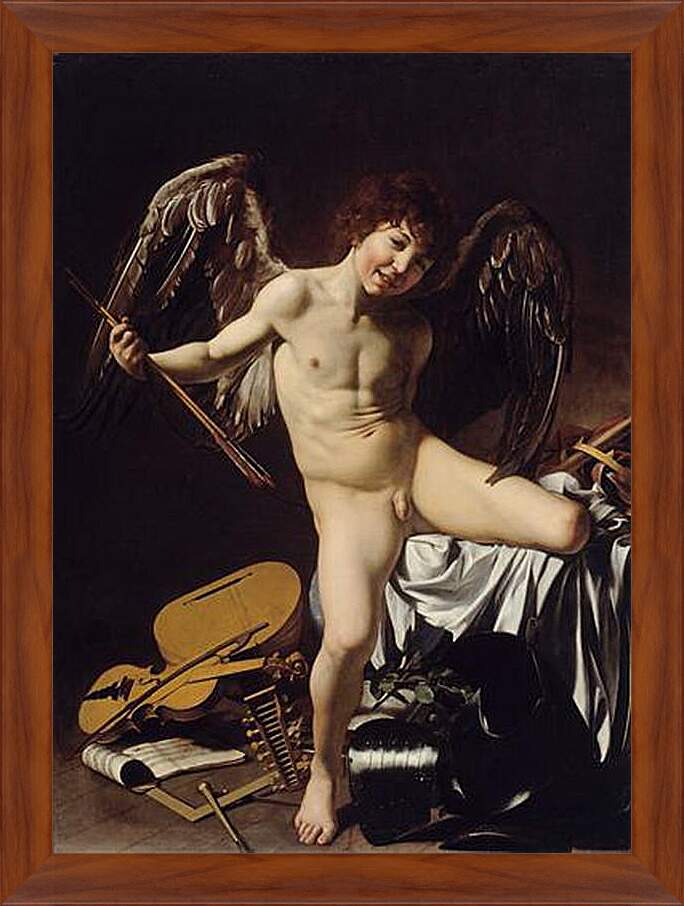 Картина в раме - Cupid as Victor. Микеланджело Караваджо
