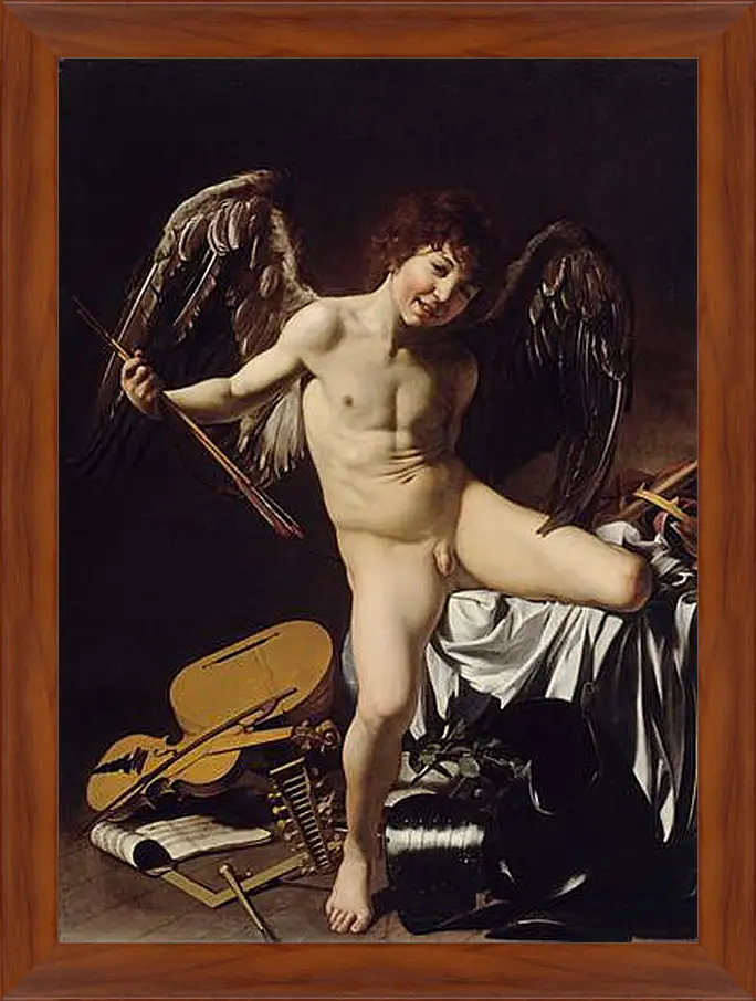 Картина в раме - Cupid as Victor. Микеланджело Караваджо