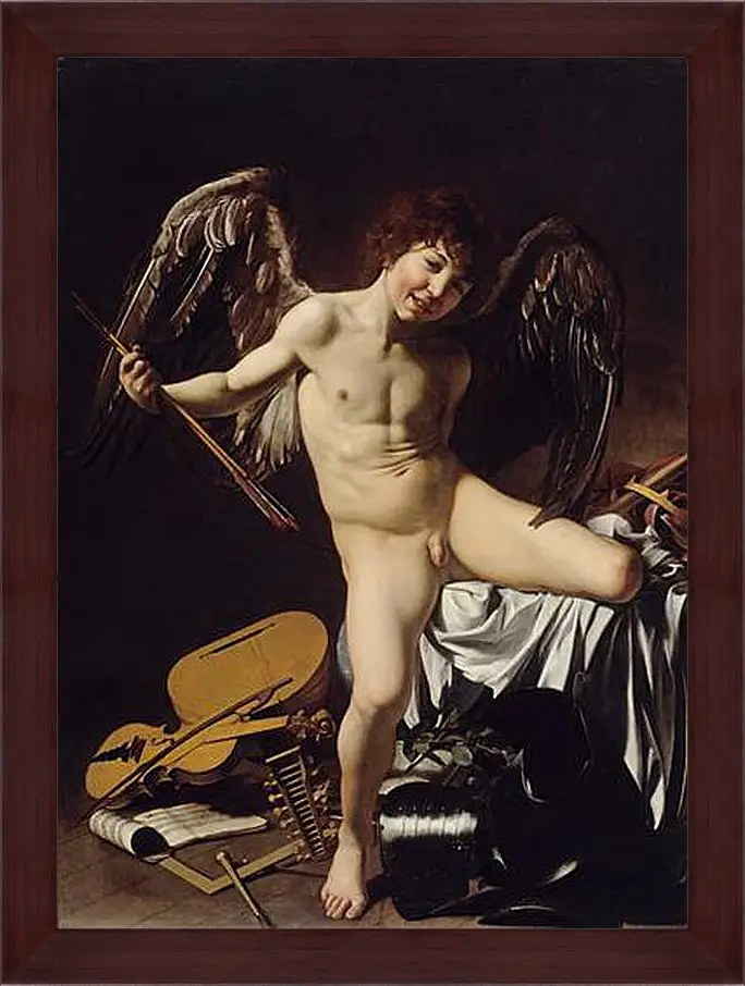 Картина в раме - Cupid as Victor. Микеланджело Караваджо
