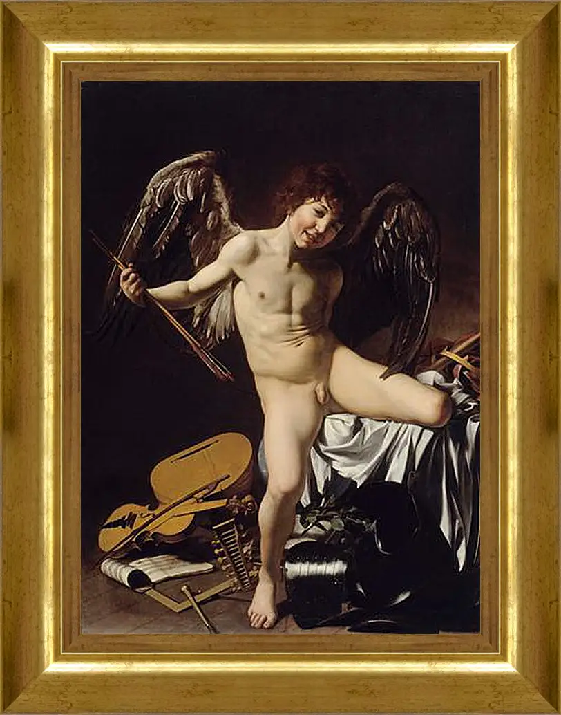 Картина в раме - Cupid as Victor. Микеланджело Караваджо