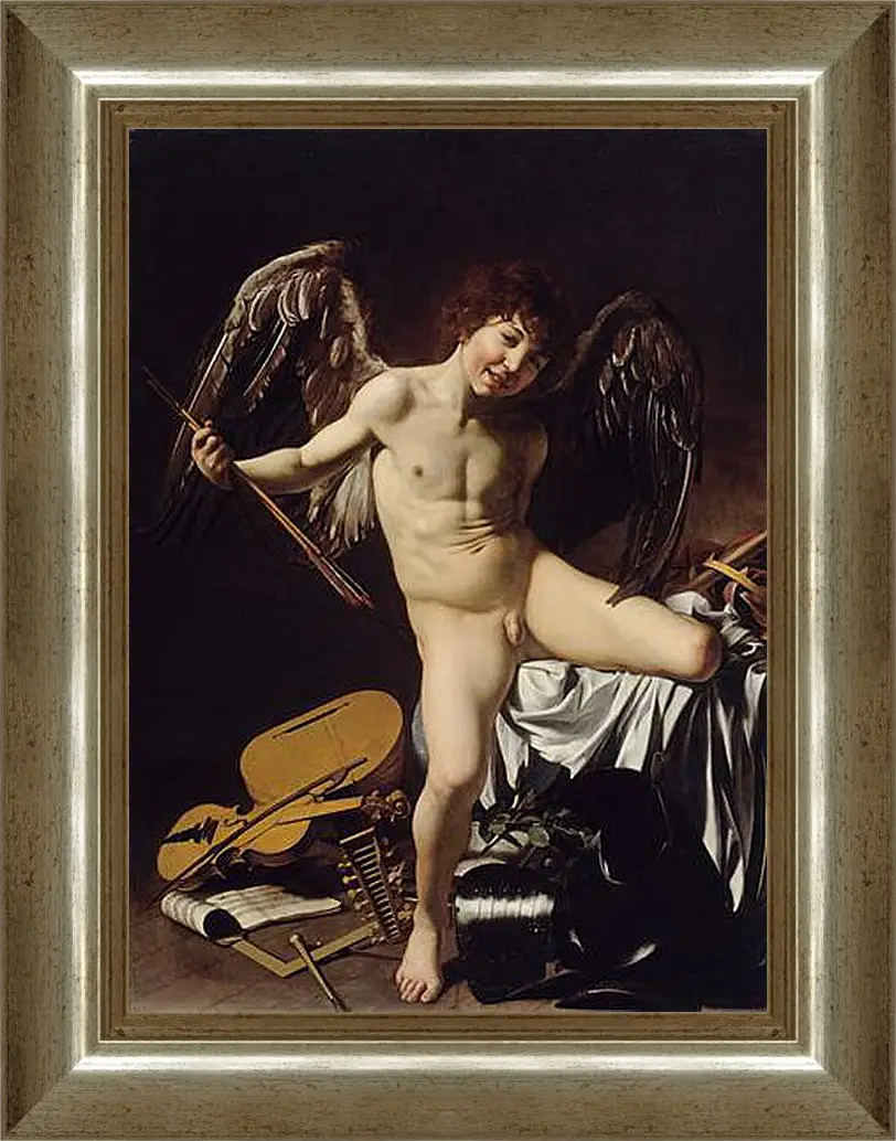 Картина в раме - Cupid as Victor. Микеланджело Караваджо