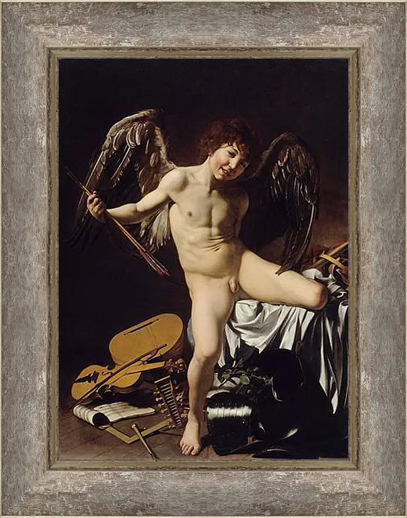 Картина в раме - Cupid as Victor. Микеланджело Караваджо