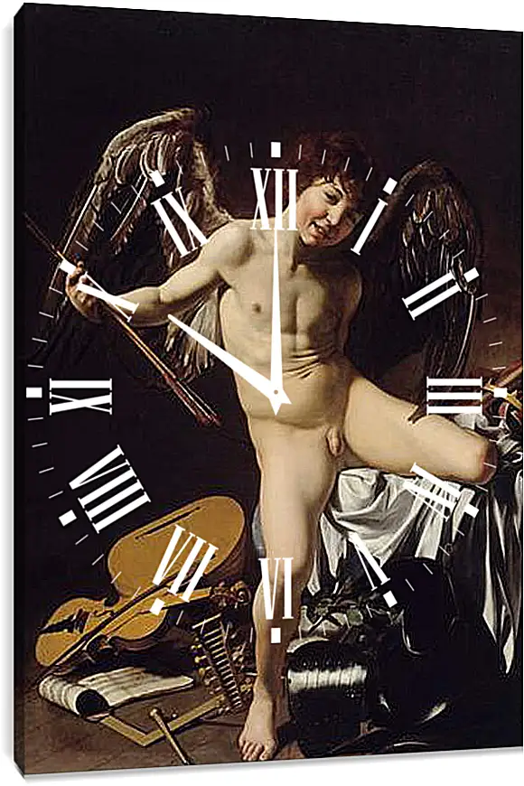 Часы картина - Cupid as Victor. Микеланджело Караваджо