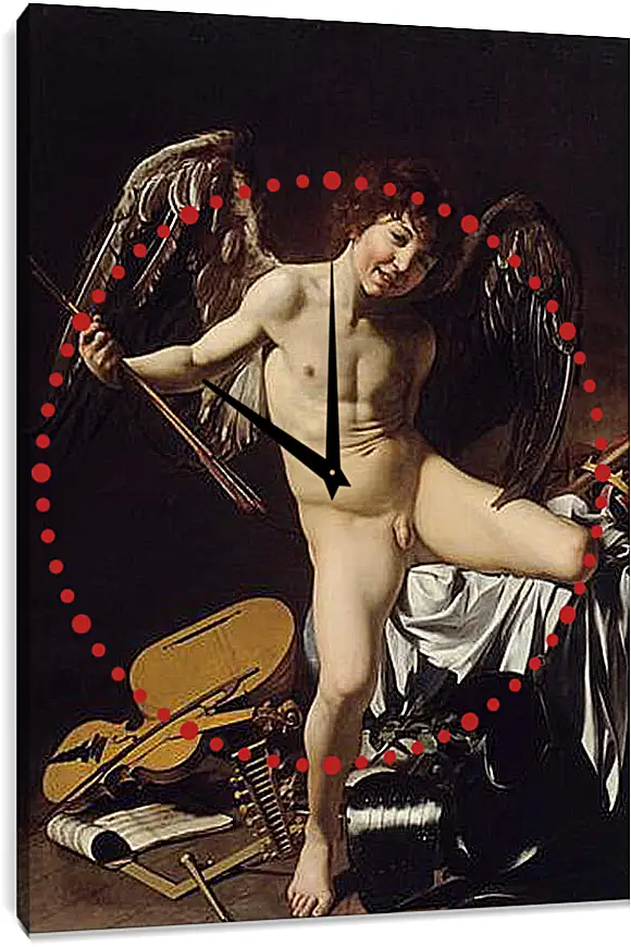 Часы картина - Cupid as Victor. Микеланджело Караваджо
