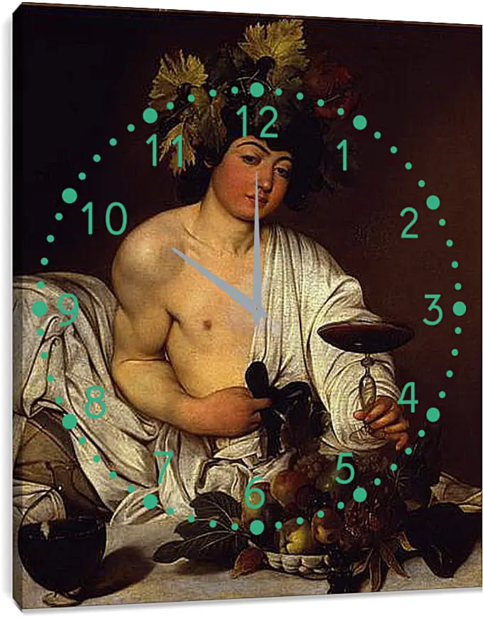 Часы картина - The adolescent Bacchus. Микеланджело Караваджо