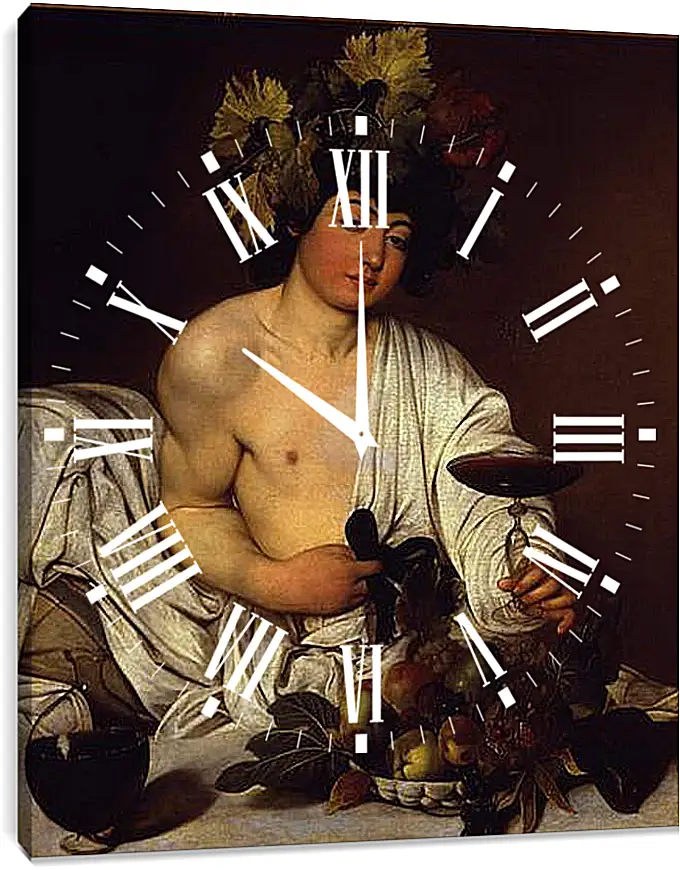 Часы картина - The adolescent Bacchus. Микеланджело Караваджо