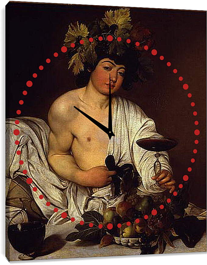 Часы картина - The adolescent Bacchus. Микеланджело Караваджо
