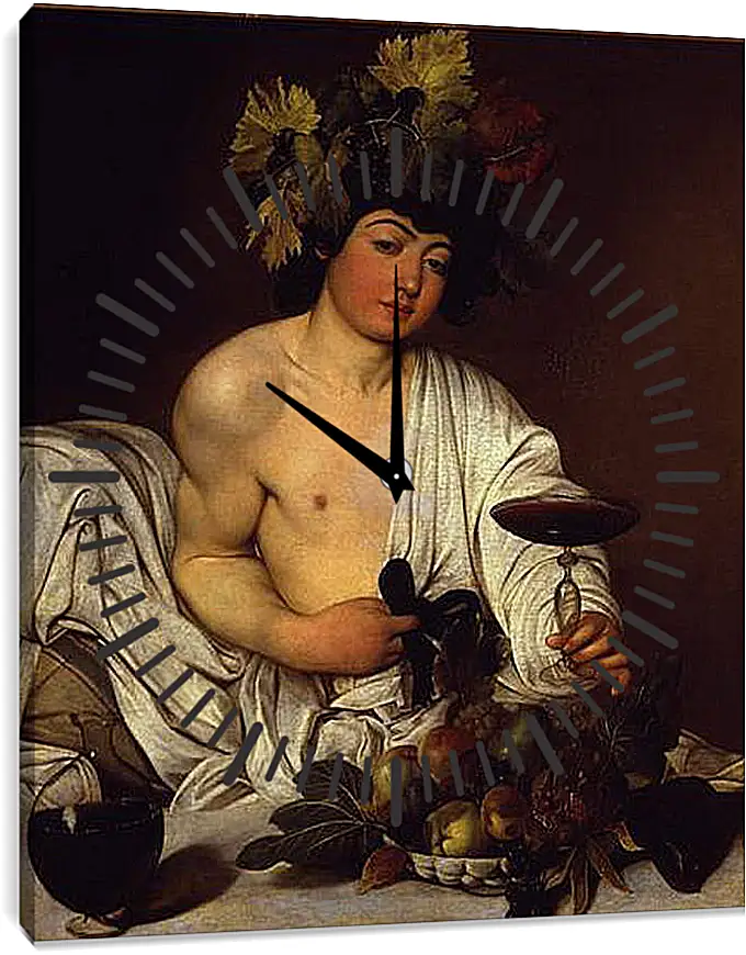Часы картина - The adolescent Bacchus. Микеланджело Караваджо