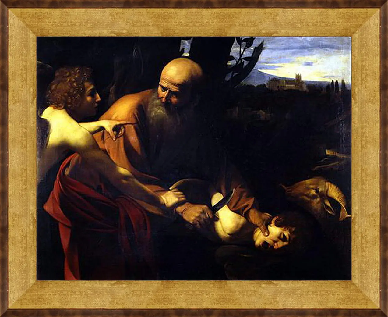 Картина в раме - Sacrifice of Isaak. Микеланджело Караваджо