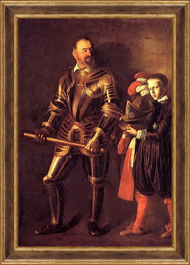 Картина в раме - Grand Master Alof of Wignacourt in Armour, With a Page. Микеланджело Караваджо