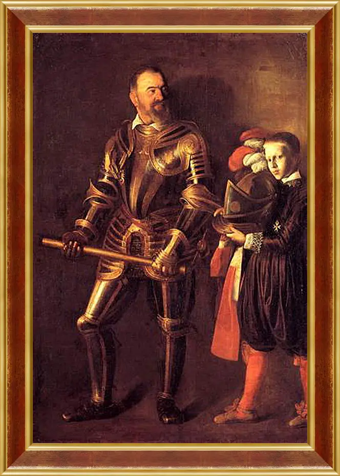 Картина в раме - Grand Master Alof of Wignacourt in Armour, With a Page. Микеланджело Караваджо