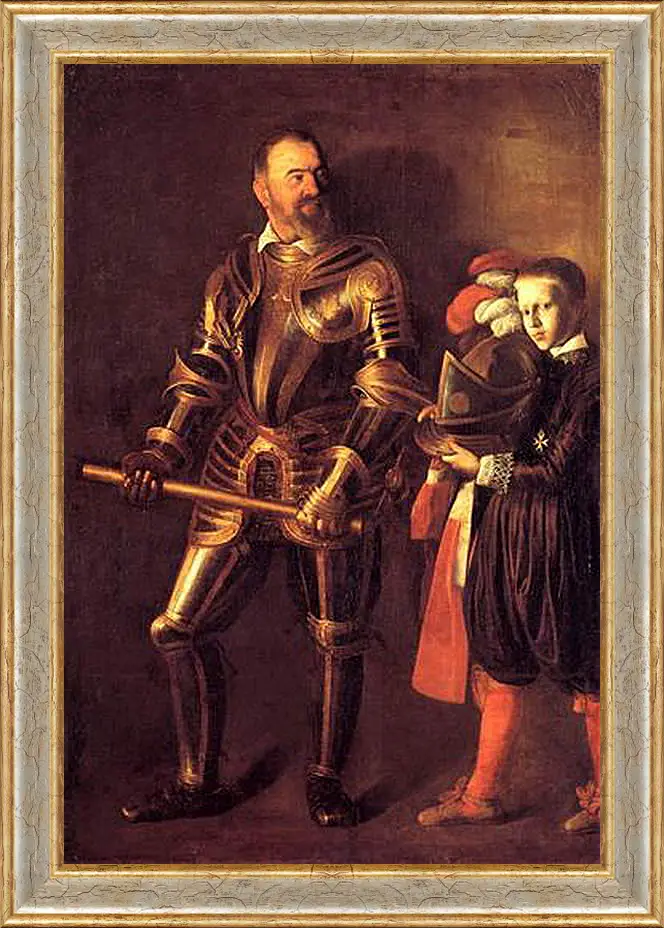 Картина в раме - Grand Master Alof of Wignacourt in Armour, With a Page. Микеланджело Караваджо
