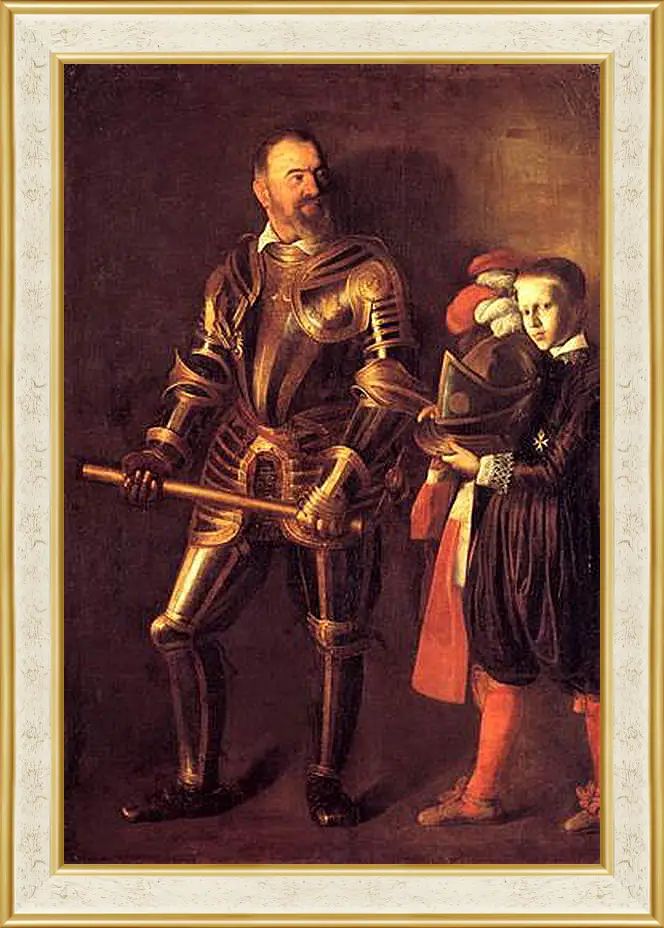 Картина в раме - Grand Master Alof of Wignacourt in Armour, With a Page. Микеланджело Караваджо