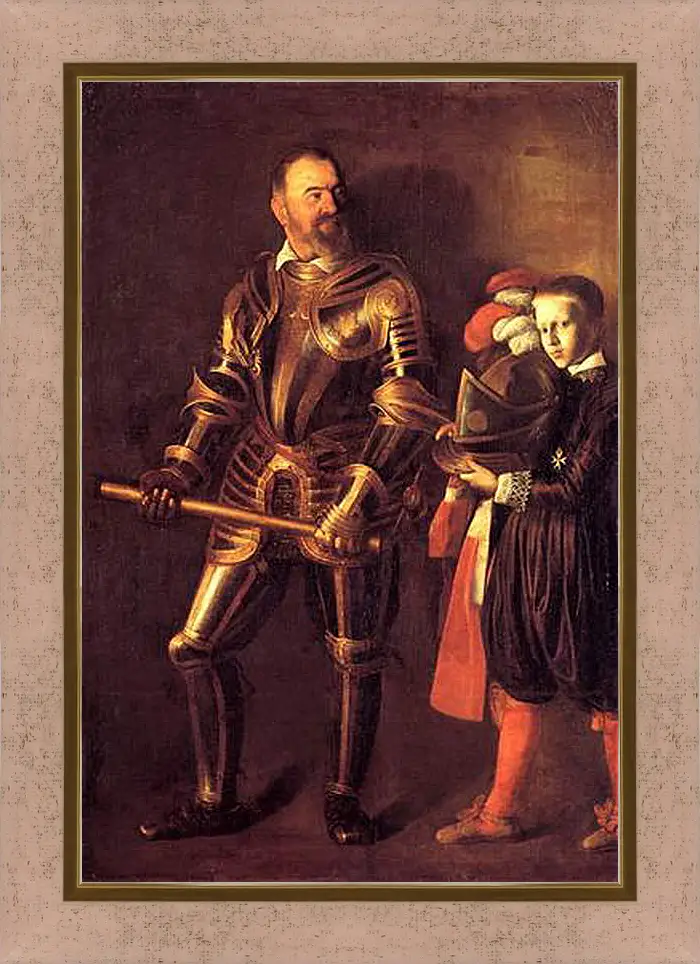 Картина в раме - Grand Master Alof of Wignacourt in Armour, With a Page. Микеланджело Караваджо