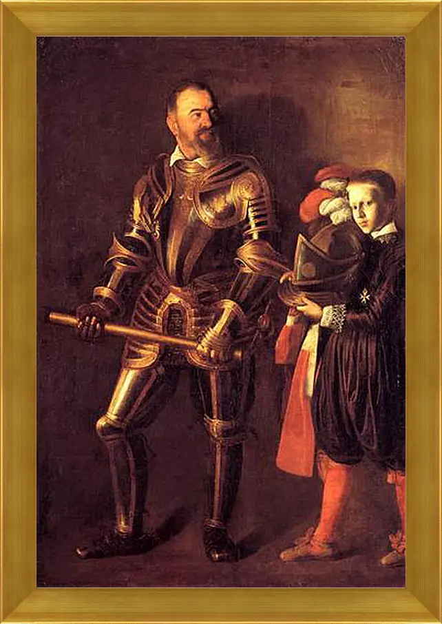 Картина в раме - Grand Master Alof of Wignacourt in Armour, With a Page. Микеланджело Караваджо
