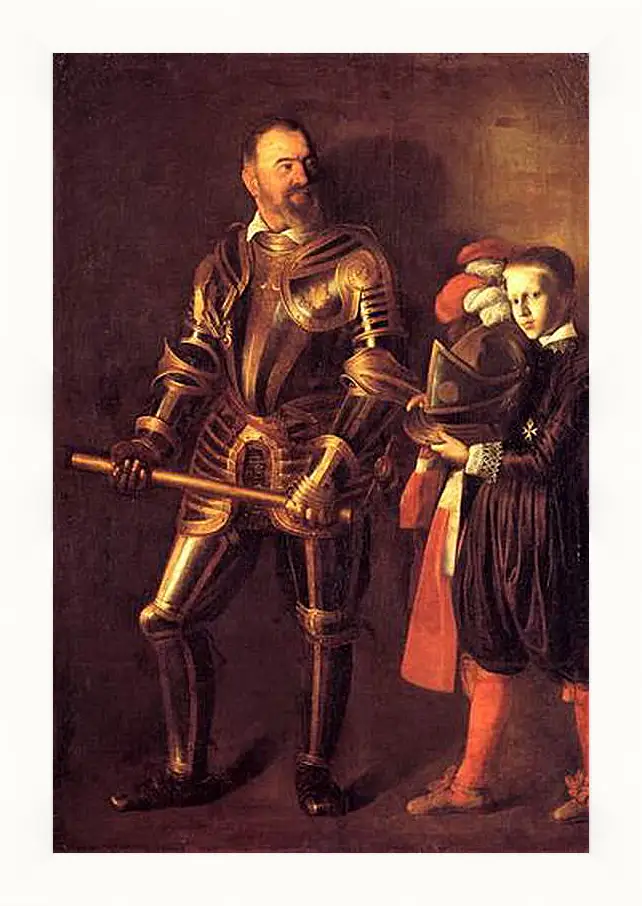 Картина в раме - Grand Master Alof of Wignacourt in Armour, With a Page. Микеланджело Караваджо
