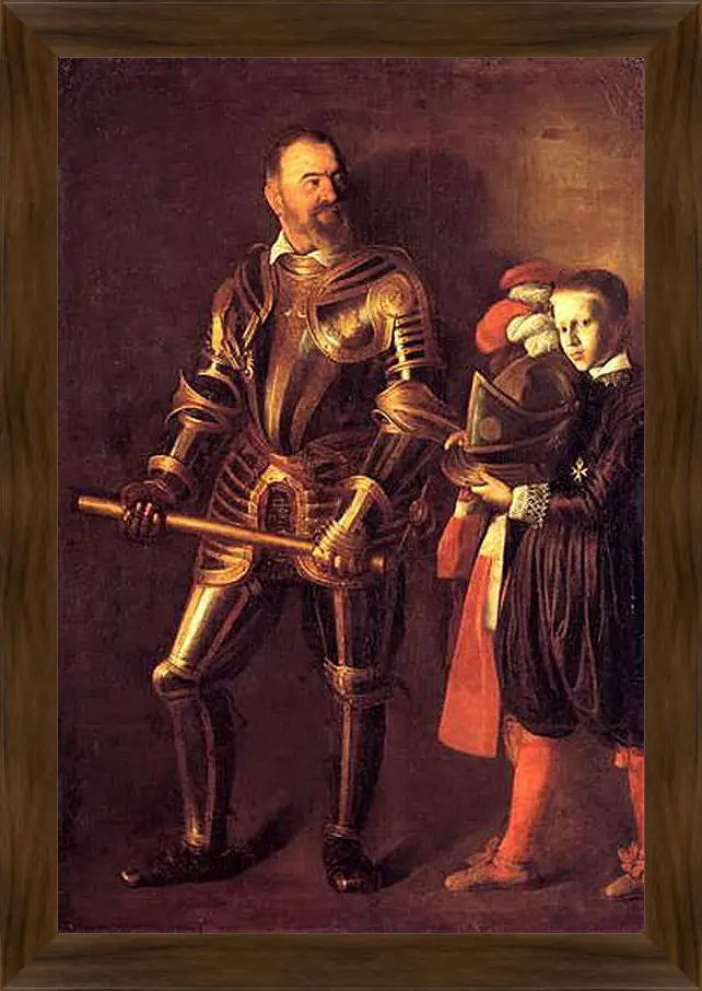 Картина в раме - Grand Master Alof of Wignacourt in Armour, With a Page. Микеланджело Караваджо
