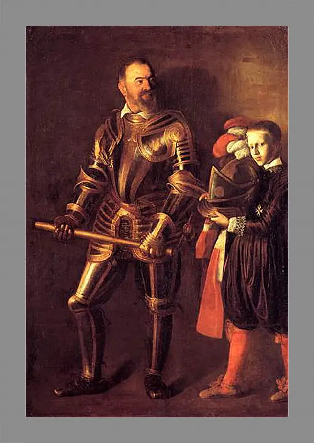 Картина в раме - Grand Master Alof of Wignacourt in Armour, With a Page. Микеланджело Караваджо