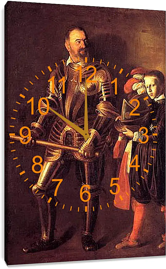 Часы картина - Grand Master Alof of Wignacourt in Armour, With a Page. Микеланджело Караваджо