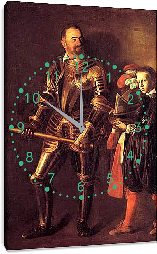 Часы картина - Grand Master Alof of Wignacourt in Armour, With a Page. Микеланджело Караваджо