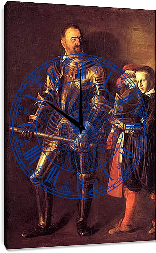 Часы картина - Grand Master Alof of Wignacourt in Armour, With a Page. Микеланджело Караваджо