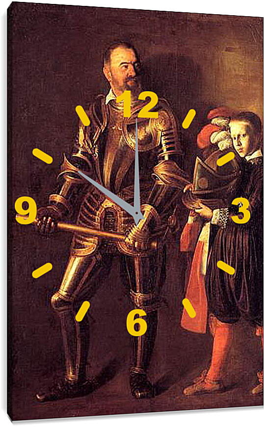 Часы картина - Grand Master Alof of Wignacourt in Armour, With a Page. Микеланджело Караваджо
