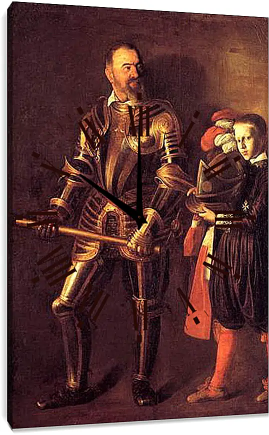 Часы картина - Grand Master Alof of Wignacourt in Armour, With a Page. Микеланджело Караваджо