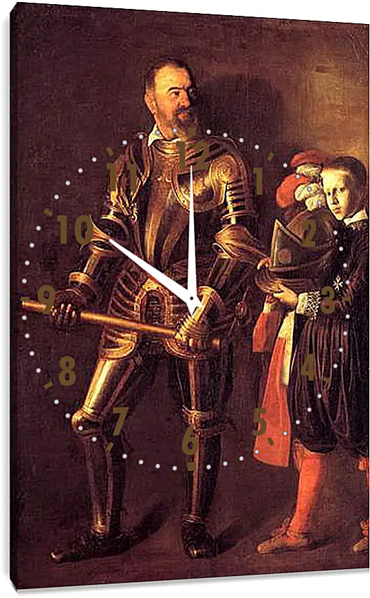 Часы картина - Grand Master Alof of Wignacourt in Armour, With a Page. Микеланджело Караваджо