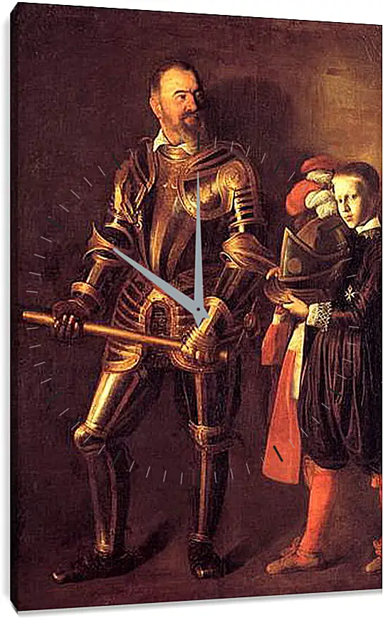 Часы картина - Grand Master Alof of Wignacourt in Armour, With a Page. Микеланджело Караваджо