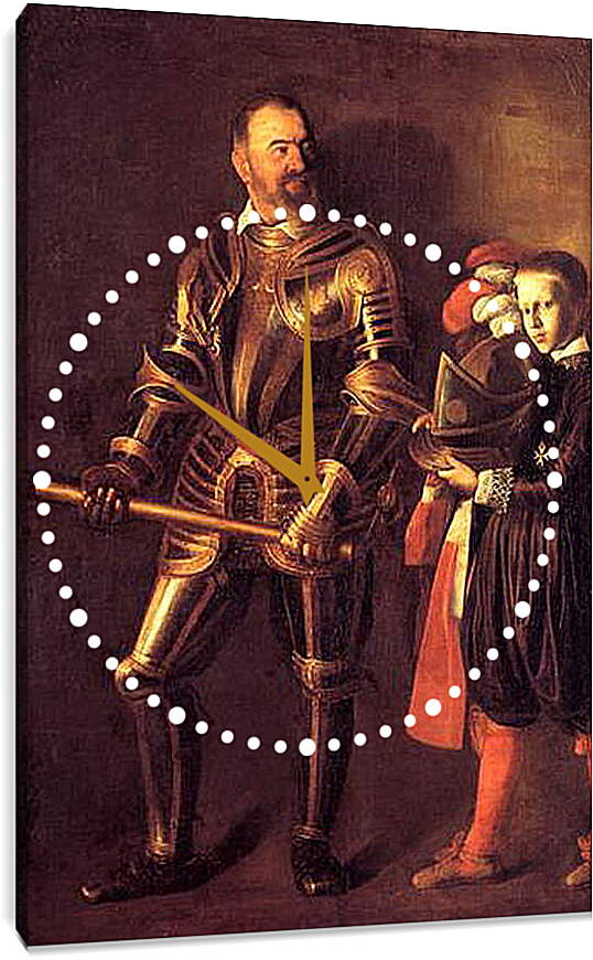 Часы картина - Grand Master Alof of Wignacourt in Armour, With a Page. Микеланджело Караваджо
