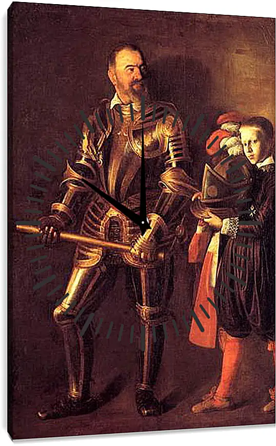 Часы картина - Grand Master Alof of Wignacourt in Armour, With a Page. Микеланджело Караваджо