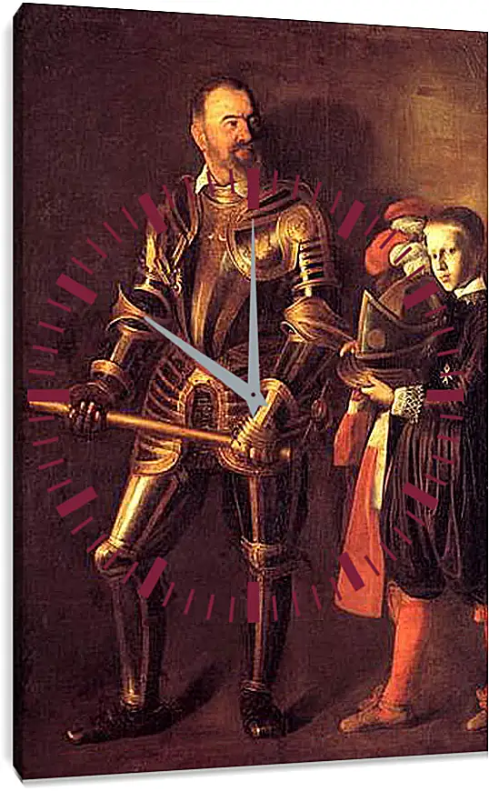 Часы картина - Grand Master Alof of Wignacourt in Armour, With a Page. Микеланджело Караваджо