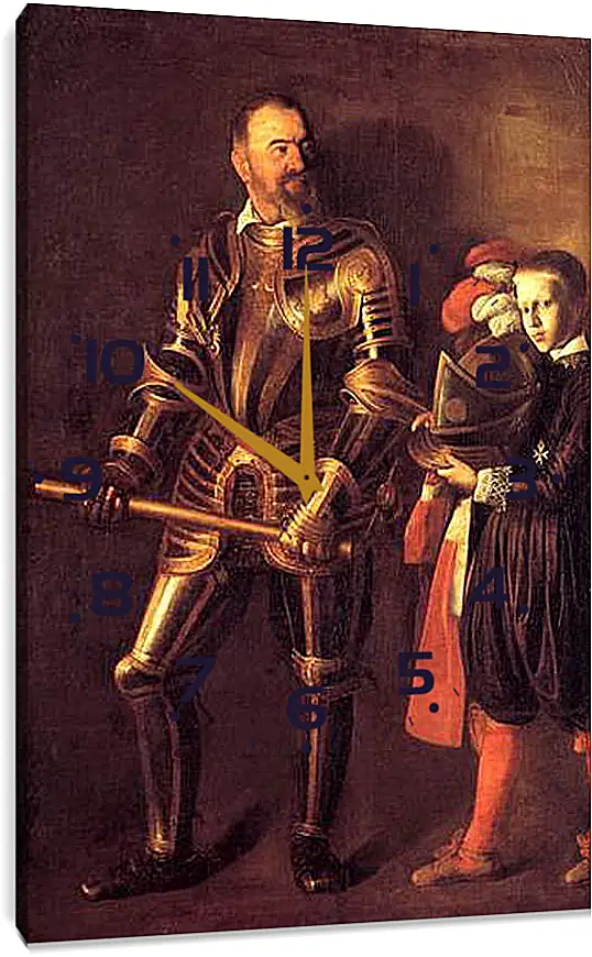 Часы картина - Grand Master Alof of Wignacourt in Armour, With a Page. Микеланджело Караваджо
