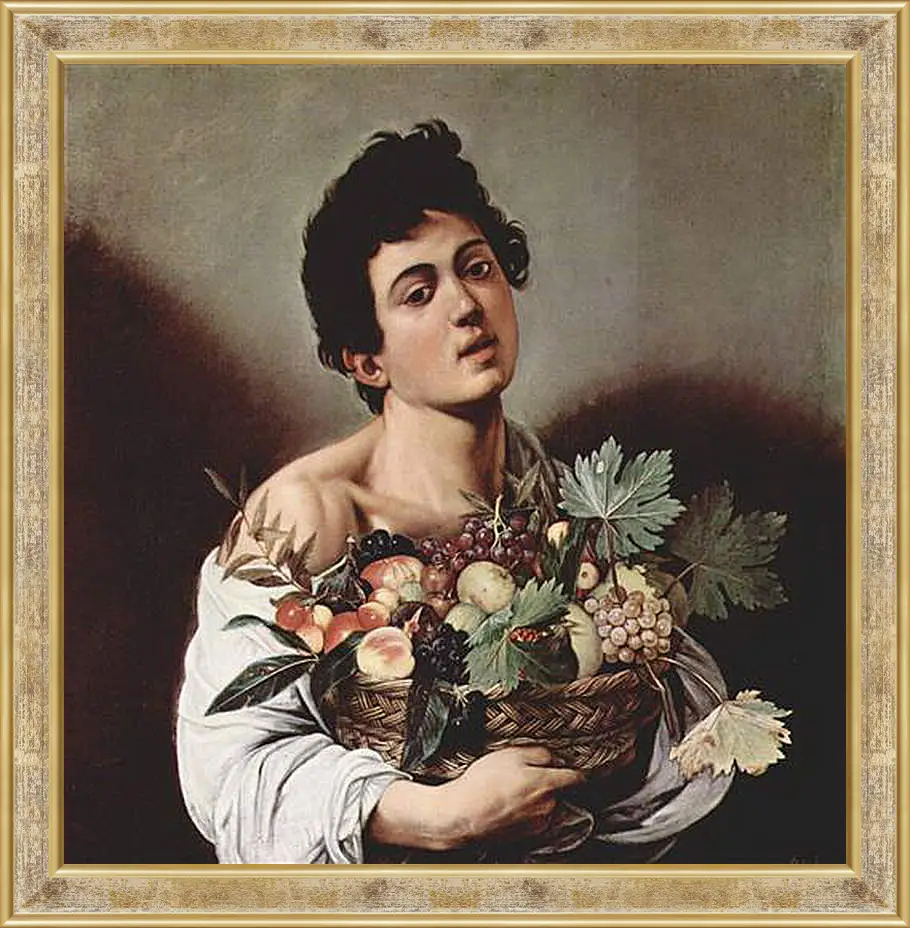 Картина в раме - Boy with a Basket of Fruit. Микеланджело Караваджо