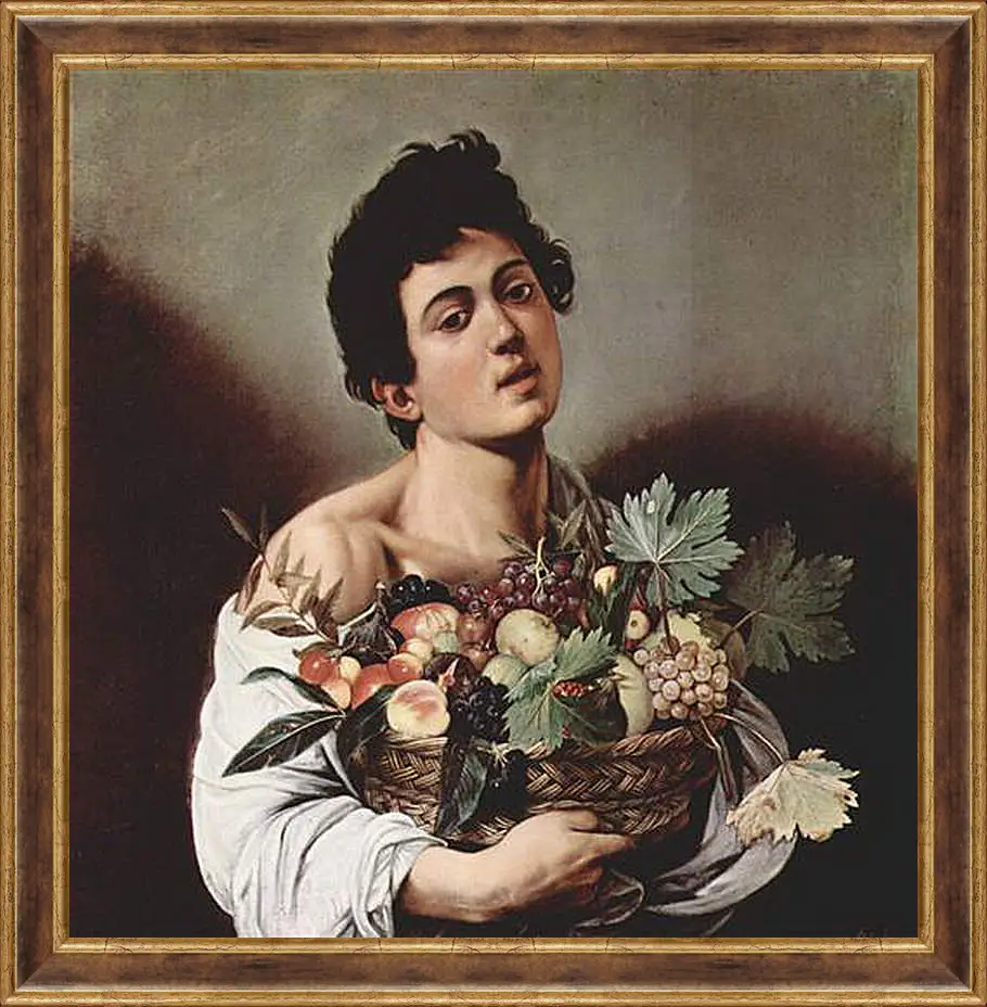 Картина в раме - Boy with a Basket of Fruit. Микеланджело Караваджо
