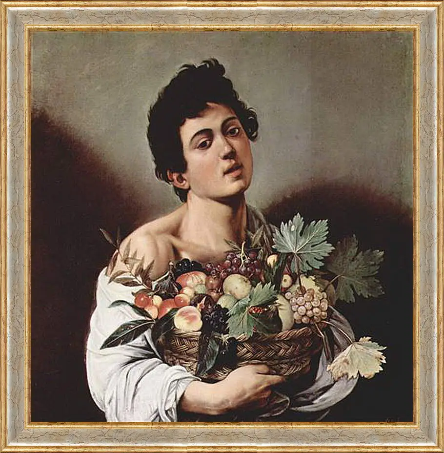 Картина в раме - Boy with a Basket of Fruit. Микеланджело Караваджо