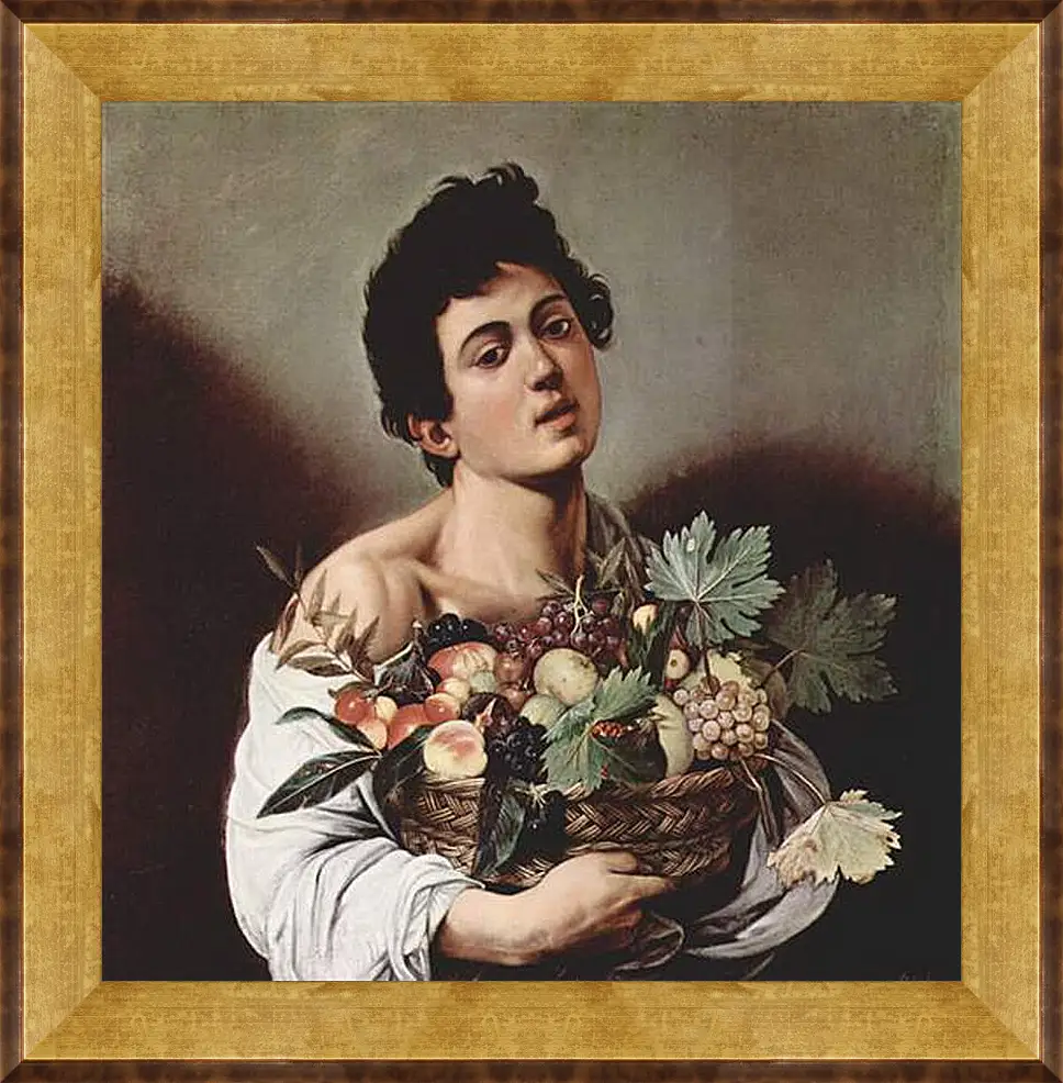 Картина в раме - Boy with a Basket of Fruit. Микеланджело Караваджо