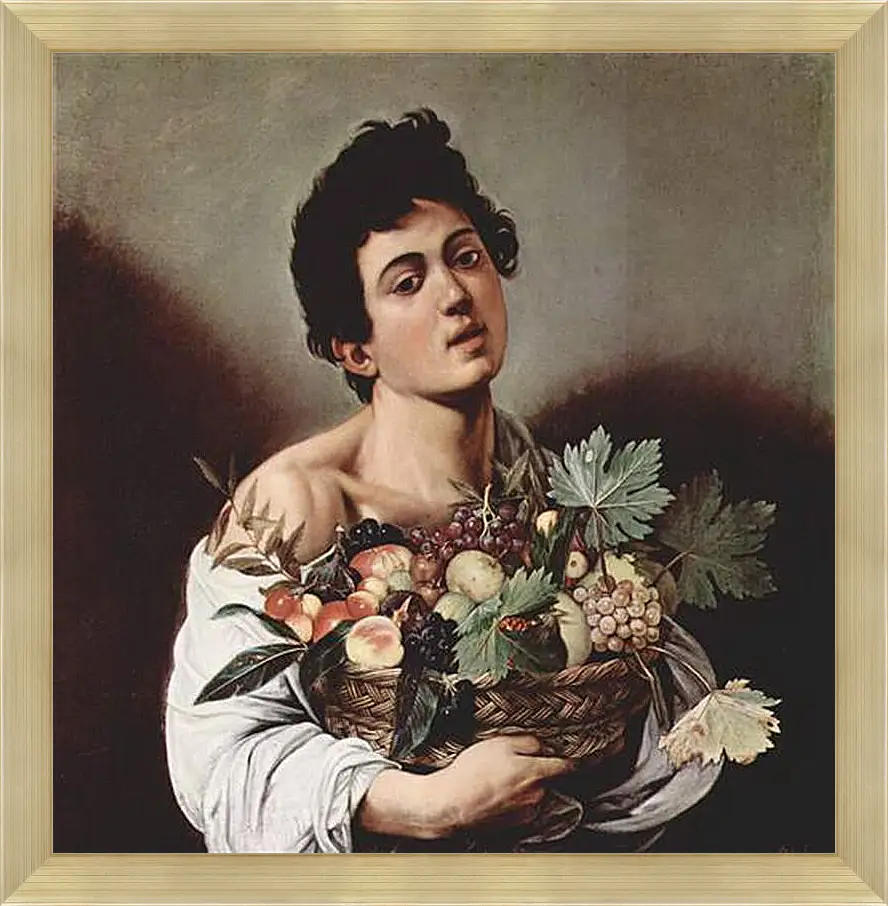 Картина в раме - Boy with a Basket of Fruit. Микеланджело Караваджо