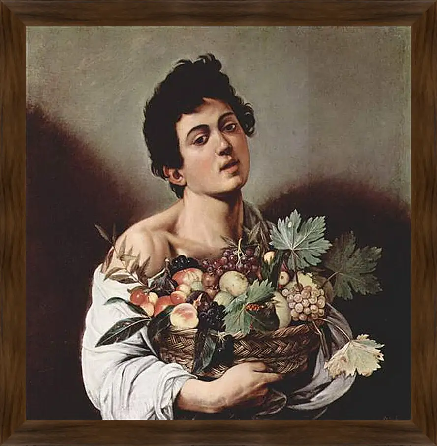 Картина в раме - Boy with a Basket of Fruit. Микеланджело Караваджо